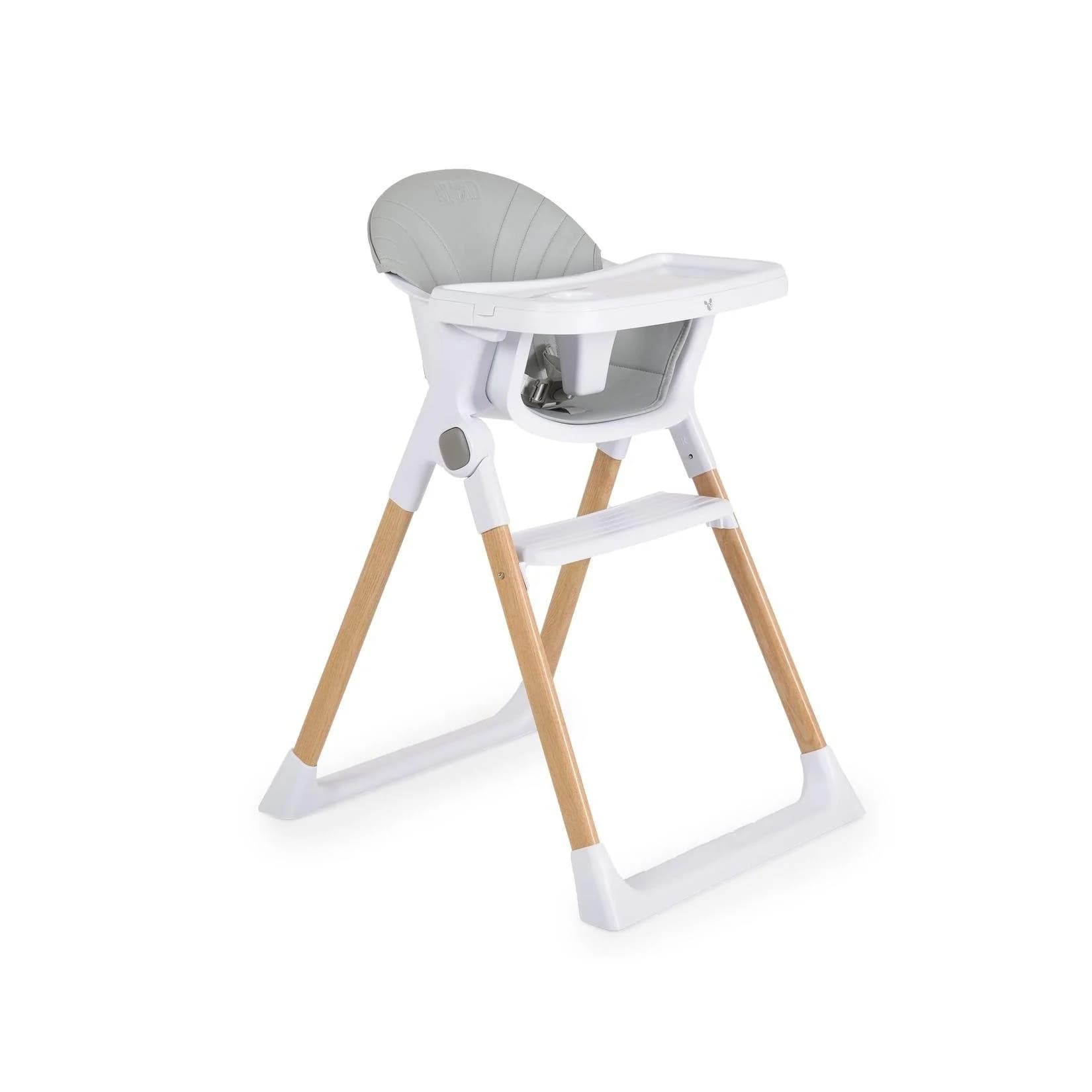 Cangaroo Kinderhochstuhl Almond Holzoptik Klappbar Doppeltablett Sicherheitsgurt Grau
