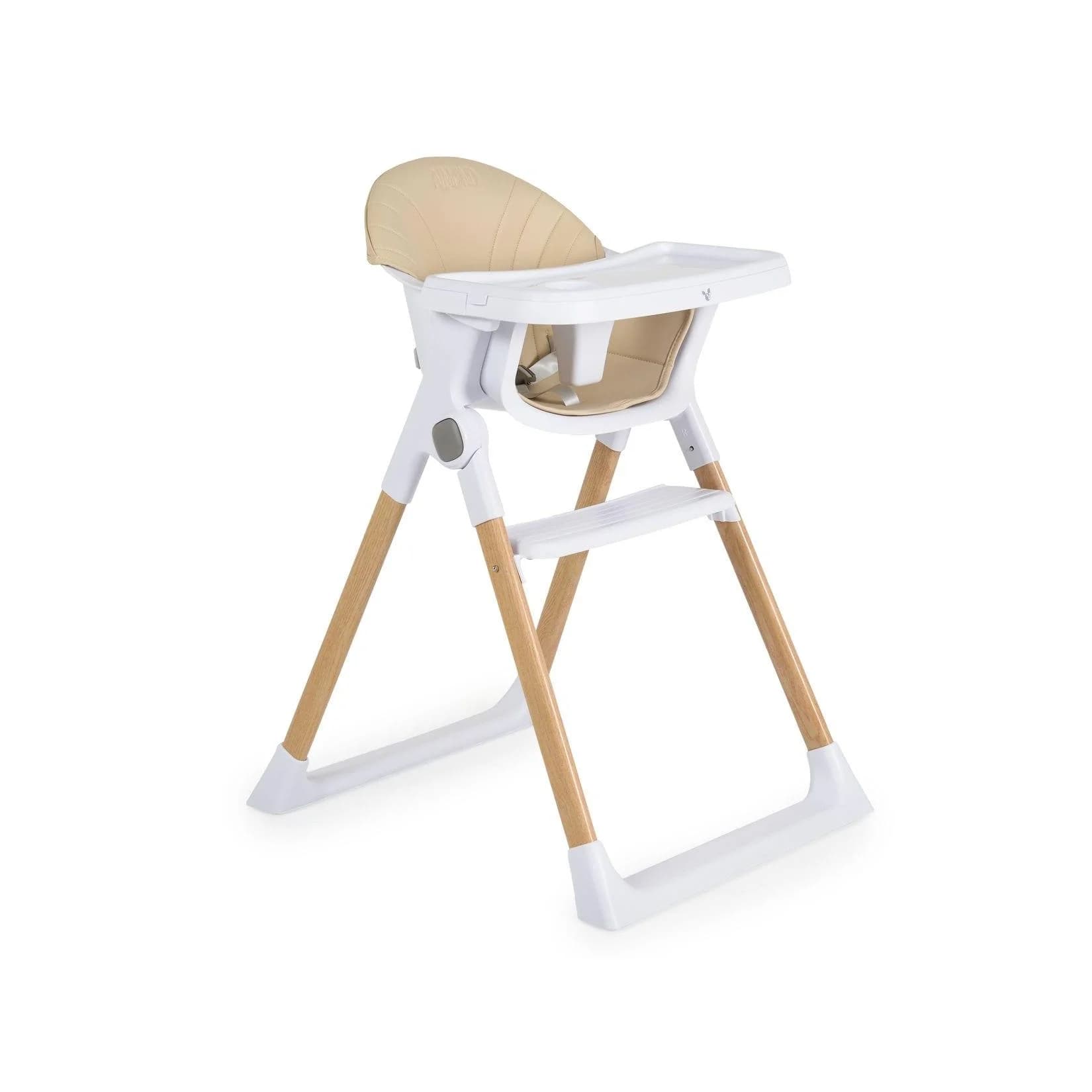 Cangaroo Kinderhochstuhl Almond Holzoptik Klappbar Doppeltablett Sicherheitsgurt Beige
