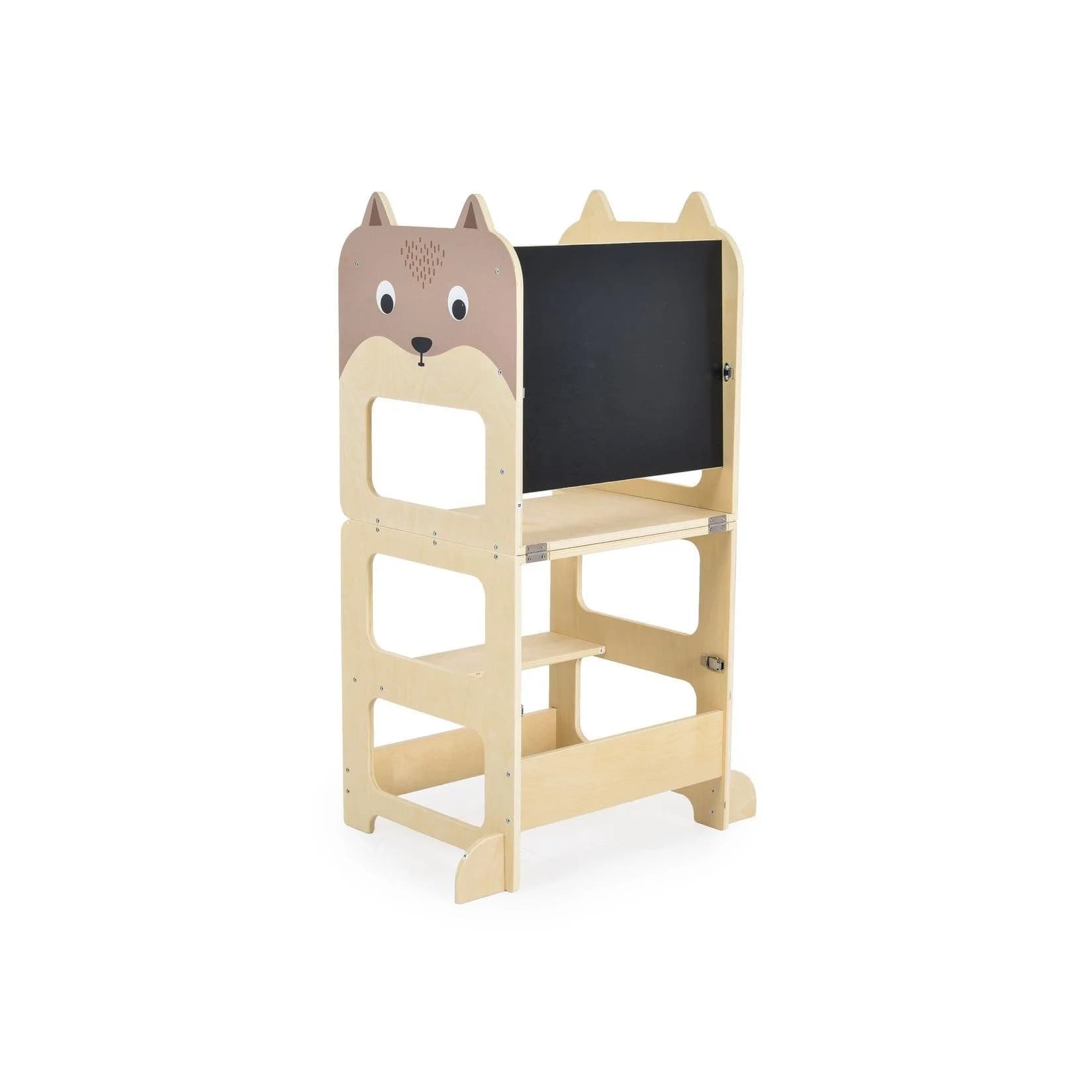 Moni Kinder Holz-Lernturm 3 in 1 mit Zeichentafel und Bank Braun