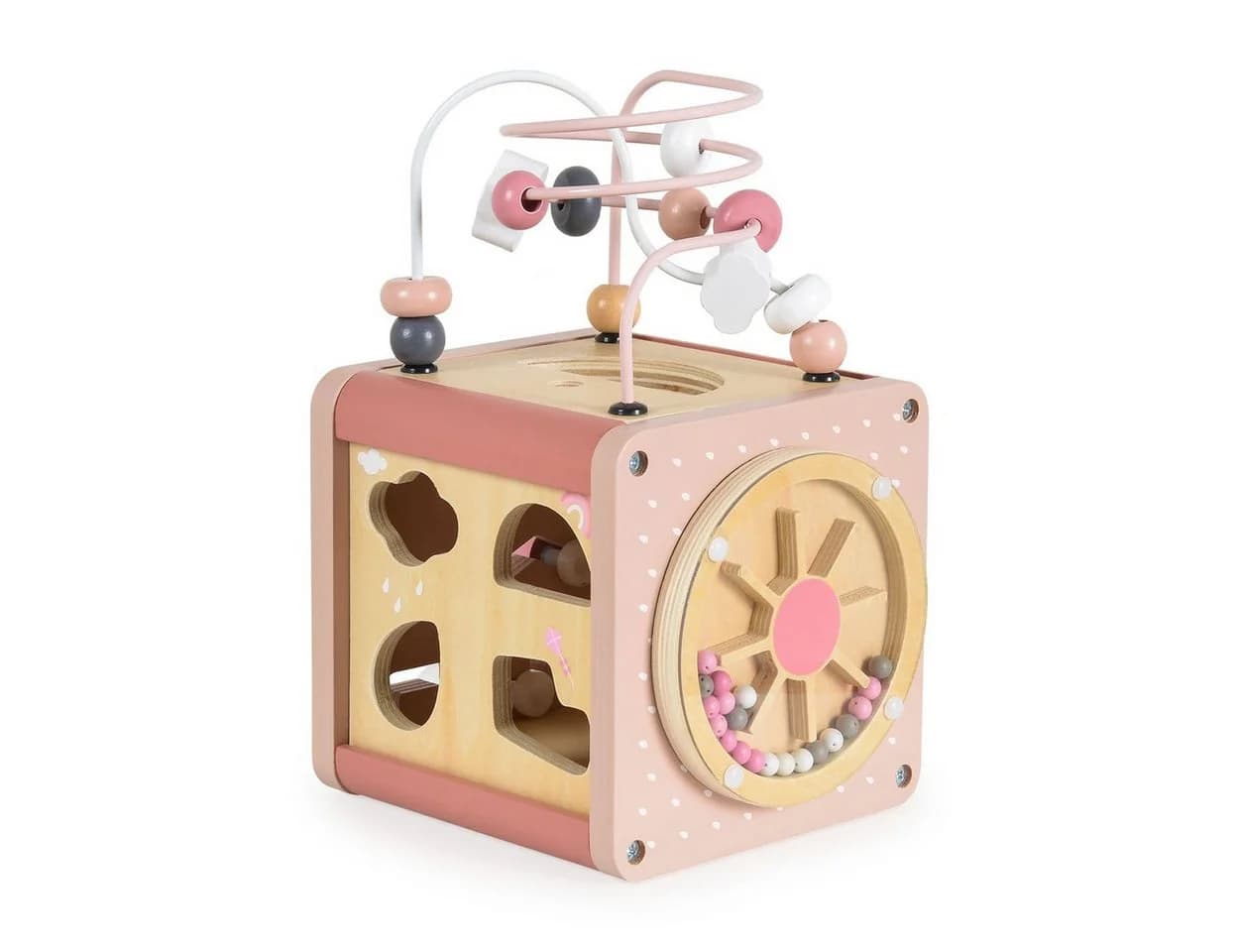 Moni Aktivitätswürfel Holz W11B316 Rosa mit Sortierspiel, Xylophon & Labyrinth - Bild 3