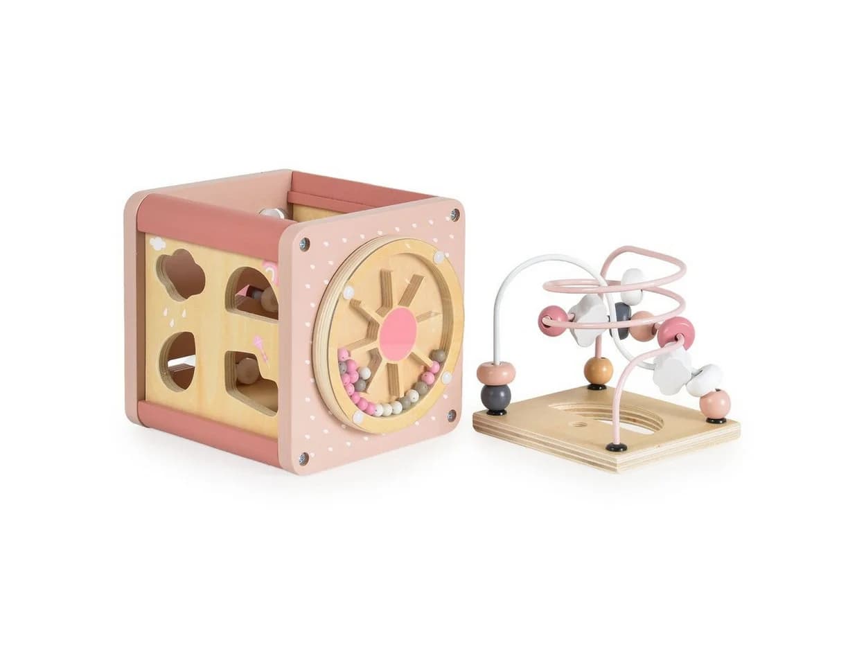 Moni Aktivitätswürfel Holz W11B316 Rosa mit Sortierspiel, Xylophon & Labyrinth - Bild 4