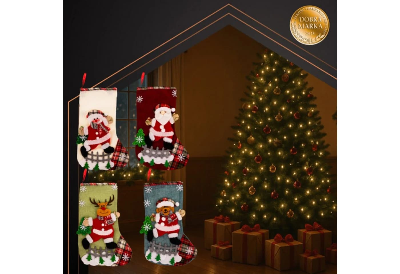 Ruhhy Weihnachtskaminsocken 4er Set Bunt 3D-Dekor