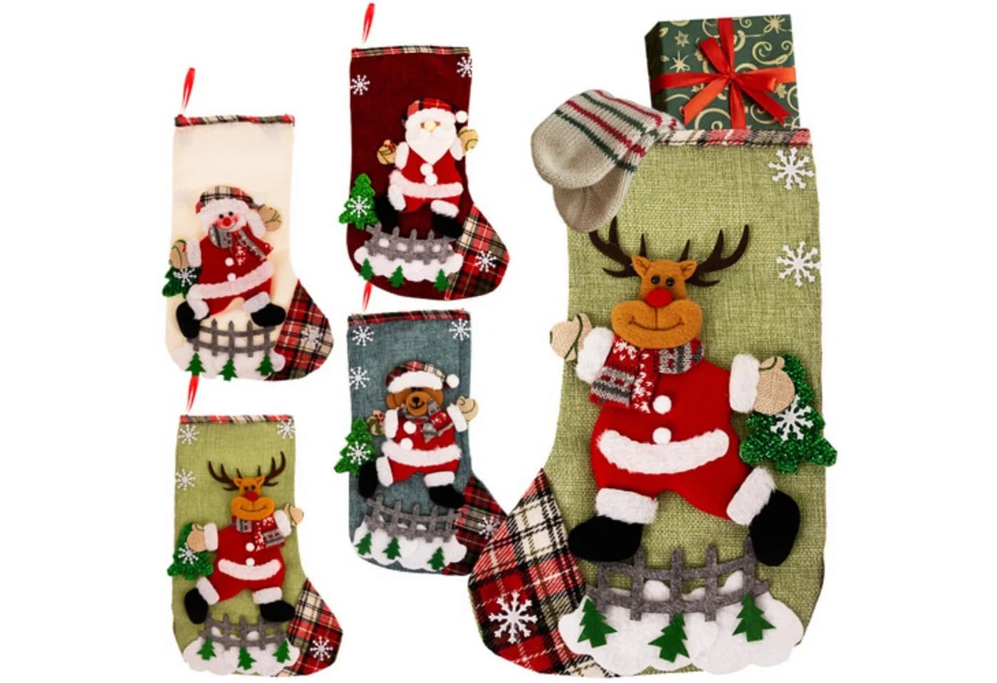 Ruhhy Weihnachtskaminsocken 4er Set Bunt 3D-Dekor - Bild 2