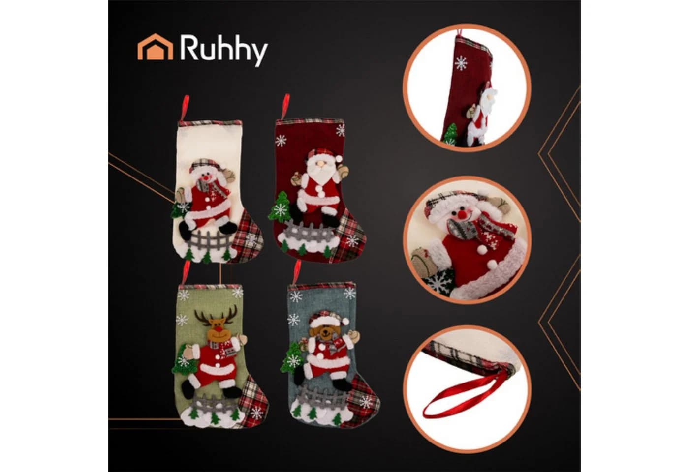 Ruhhy Weihnachtskaminsocken 4er Set Bunt 3D-Dekor - Bild 4