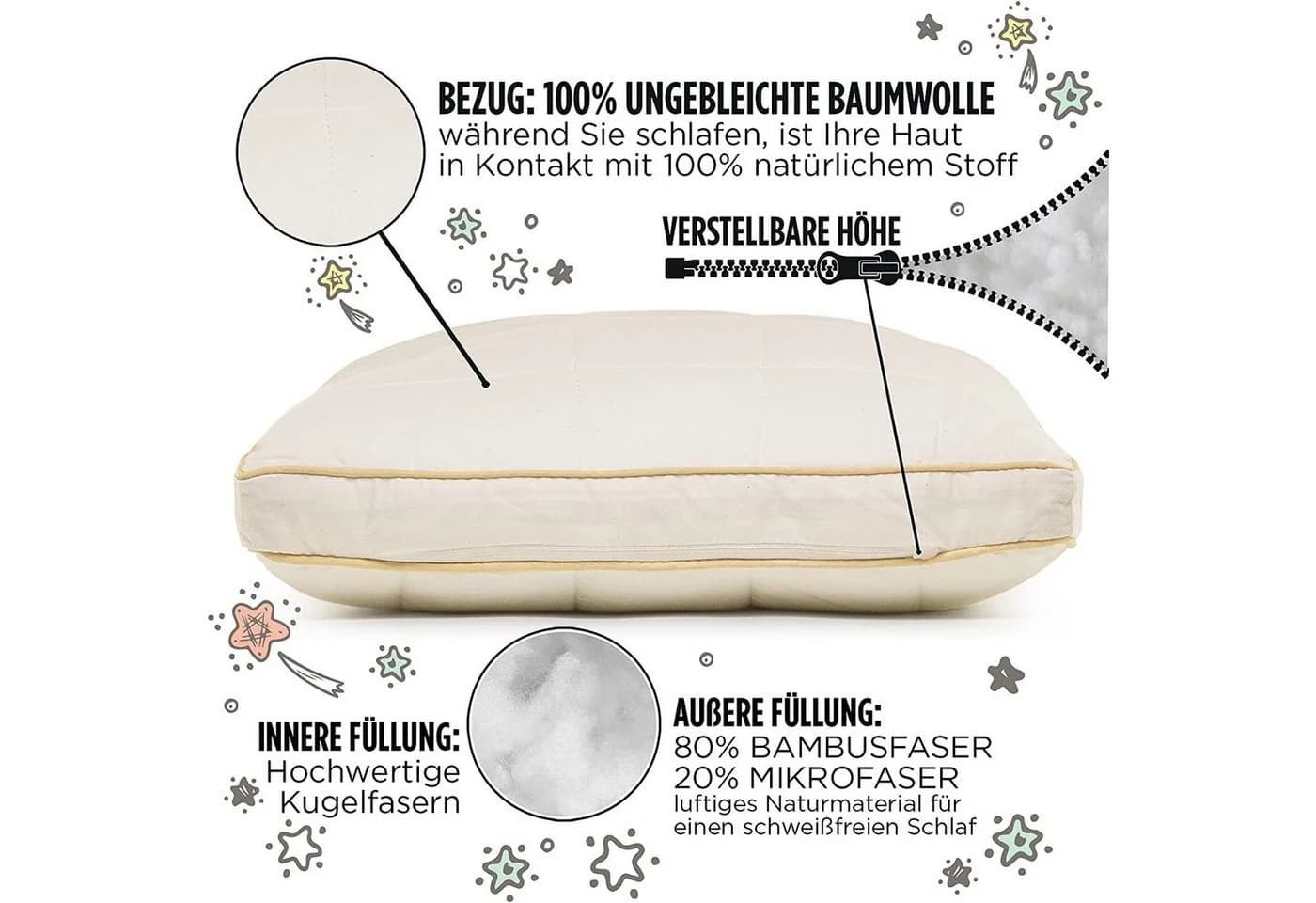 Vitapur Schlafkissen 40x60 Gesund Babykissen für alle Schlafpositionen - Bild 4