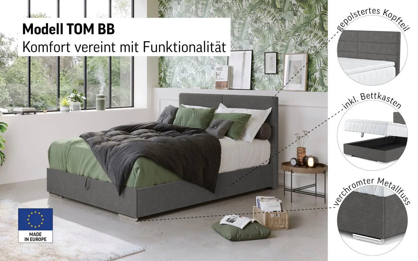 COTTA Boxbett Tom mit Bettkasten, Topper und Zierkissen Grau - Bild 3