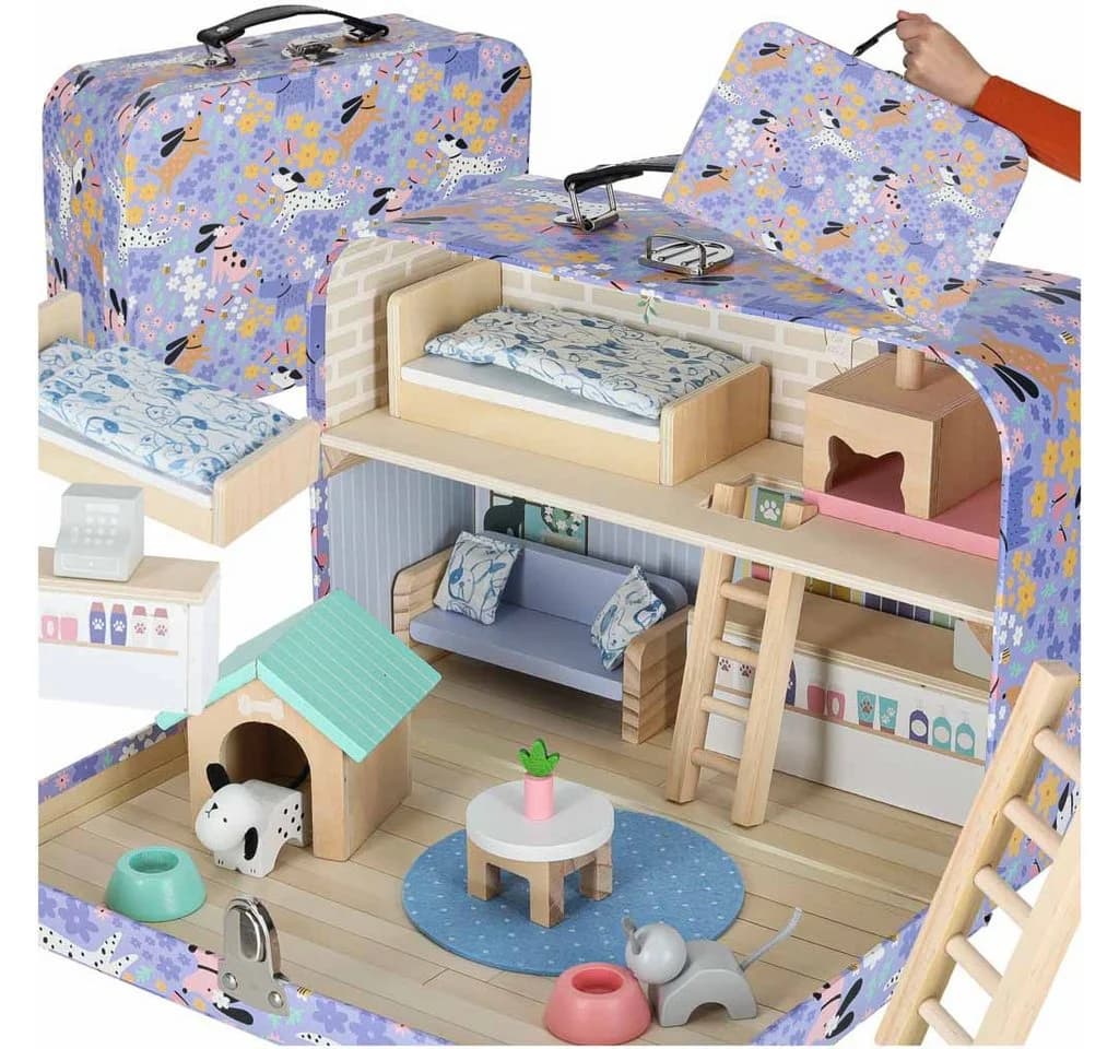 Ikonka Puppenhaus Tierhotel im Koffer mit Holzmöbeln und Tierfiguren - Bild 2