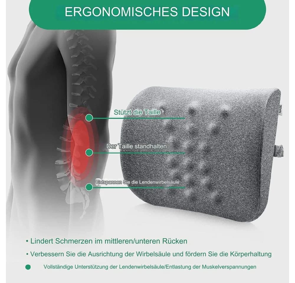 UMI Rückenkissen Memory-Schaum Lendenwirbelkissen Schwarz Ergonomisch