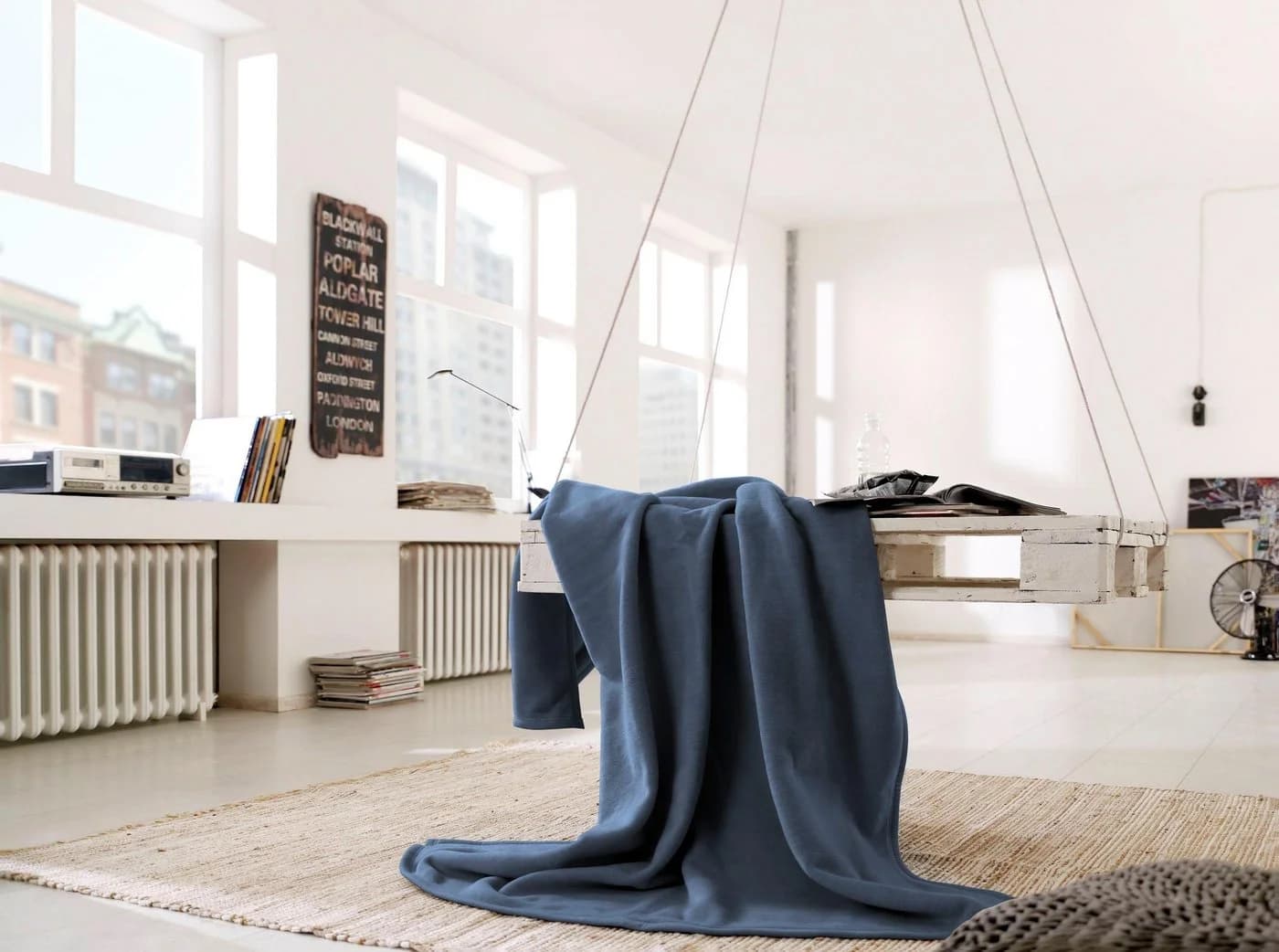 BIEDERLACK Wohndecke Cotton Home Grau Blau Uni Design