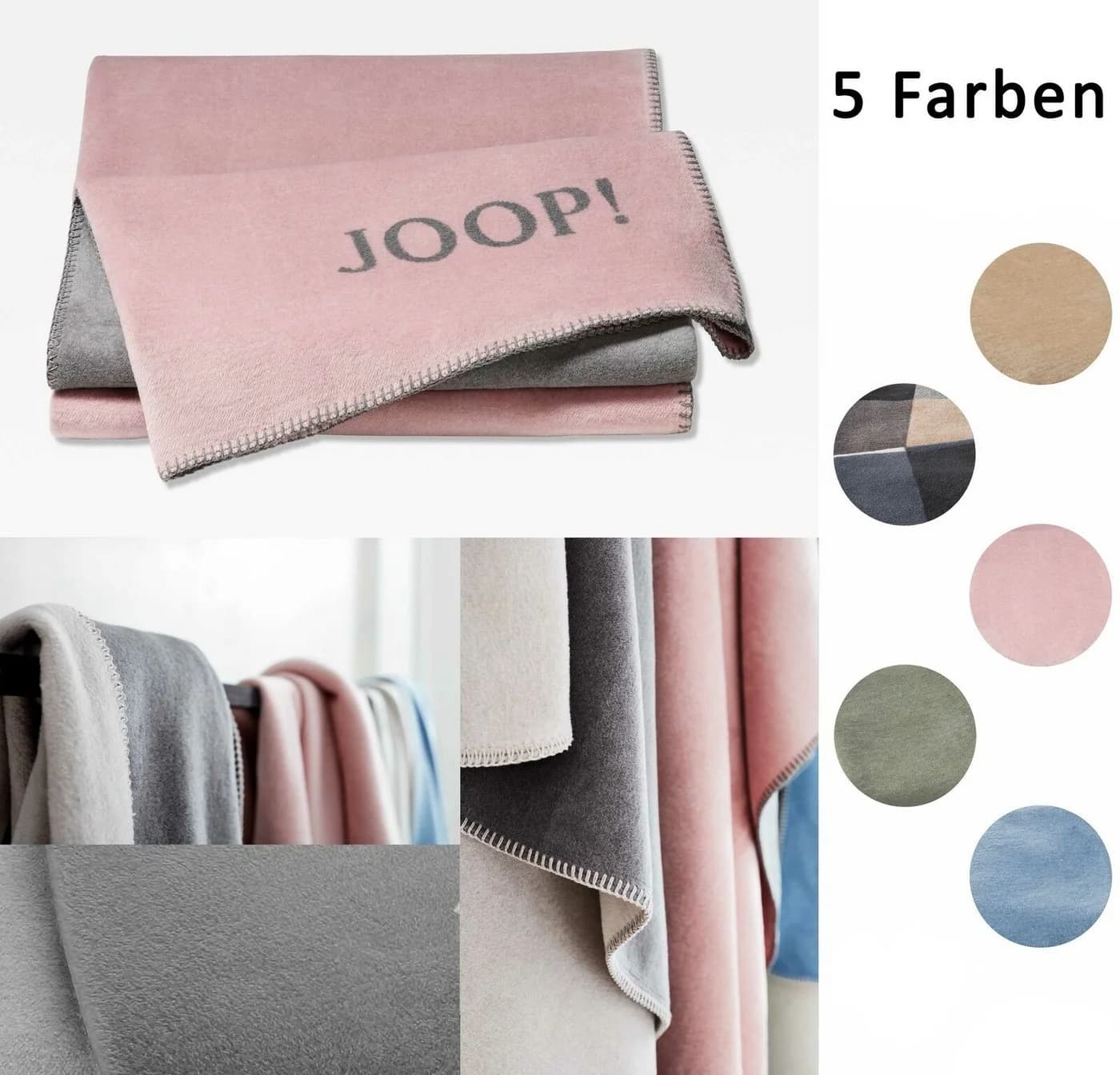 JOOP! Wohndecke Wendbar Ecru Weiß 150x200cm Baumwolle Polyester
