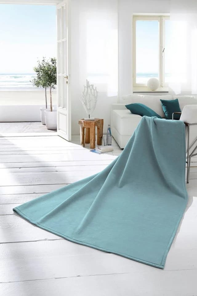 BIEDERLACK Cotton Home Wohndecke Blau Aqua Uni Design