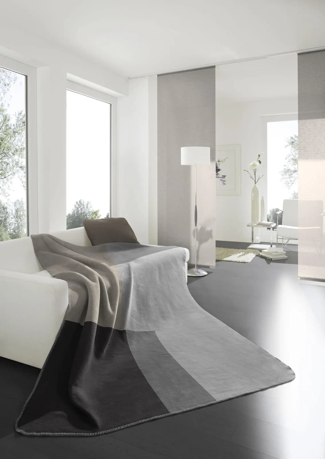 Biederlack Wohndecke QUADER Taupe Baumwolle Polyacryl Polyester