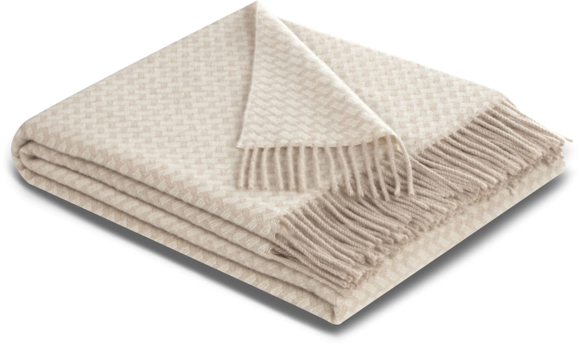 BIEDERLACK Vivo Plaid Beige Kaschmir Schurwolle Fransen
