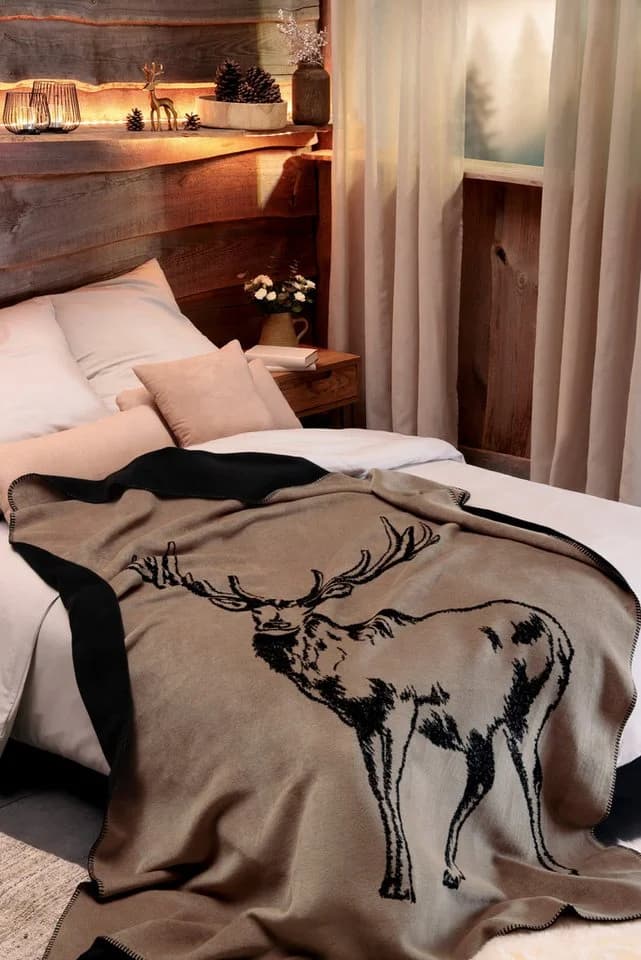 BIEDERLACK Wohndecke Deer Grau Braun Hirsch Motiv