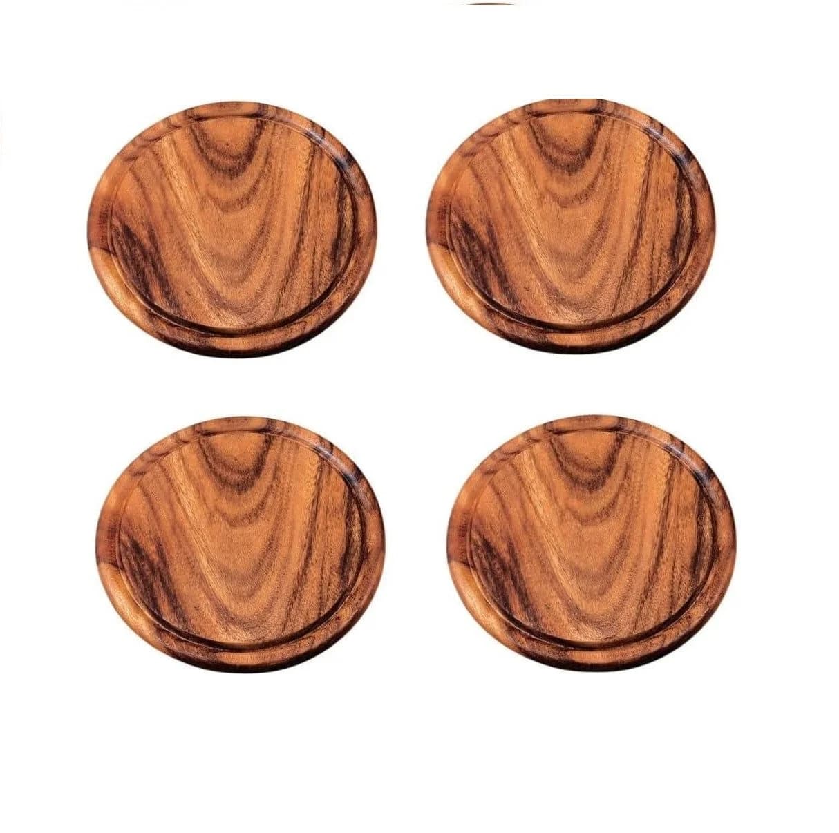 Kesper 4er Pack Akazienholz Frühstücksbrett mit Saftrille