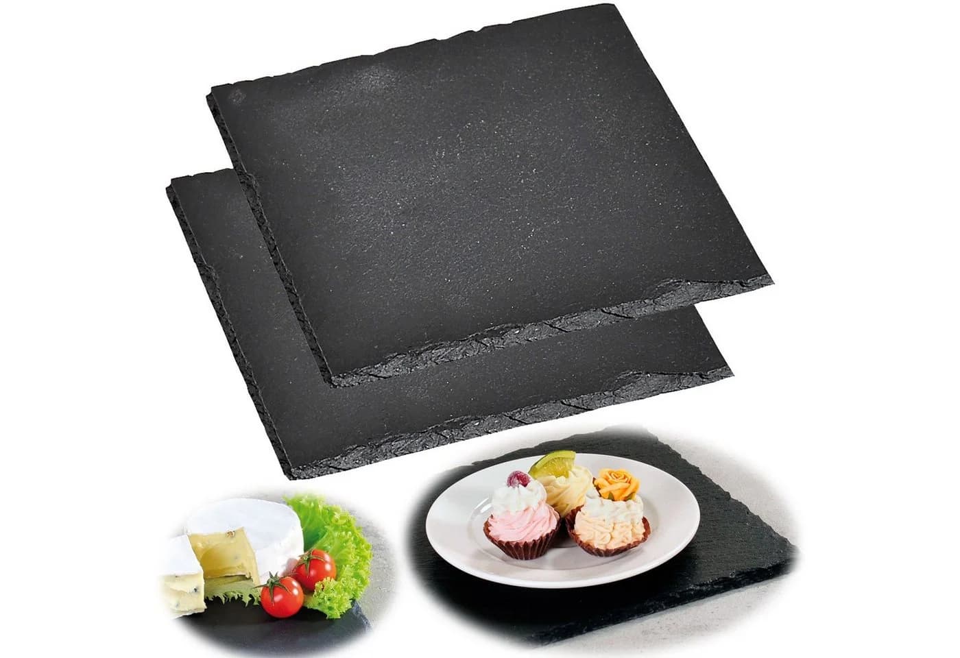 KESPER® Servierplatte Schiefer 20x20 cm 2er Set Grau