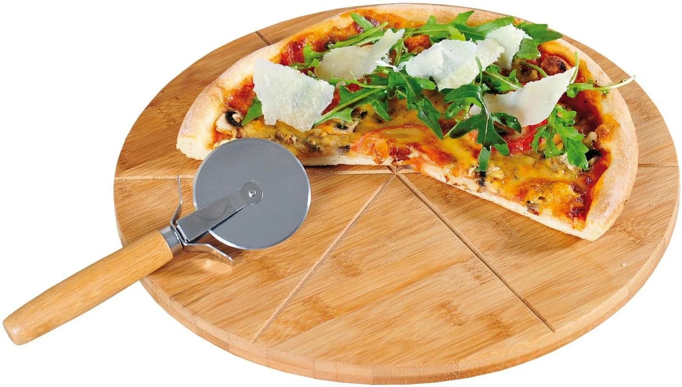 Pizzaschneidebrett Kesper Bambus mit Pizzaschneider