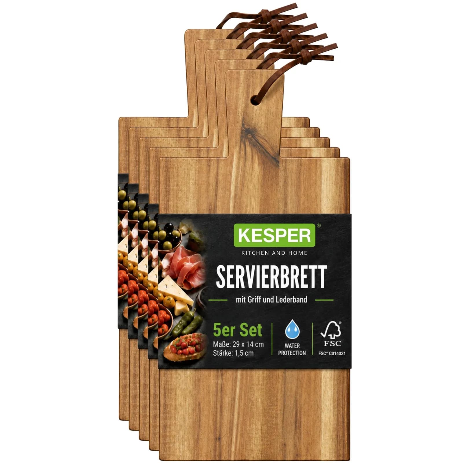 KESPER Schneidbrett-Set 5-tlg. Akazienholz FSC natur