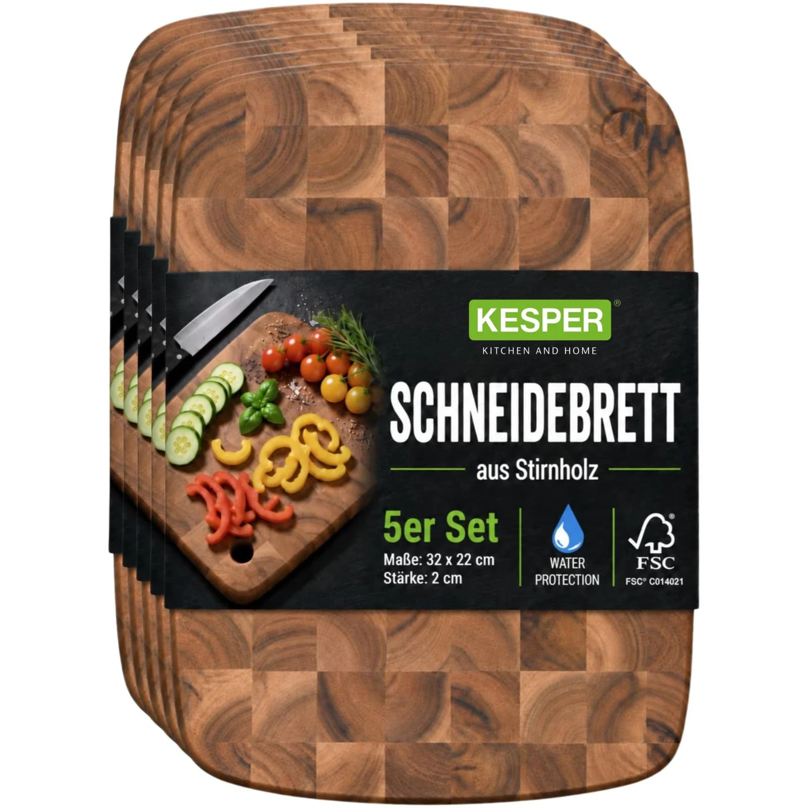 KESPER Schneidebrett 5er Set Akazienholz FSC geölt