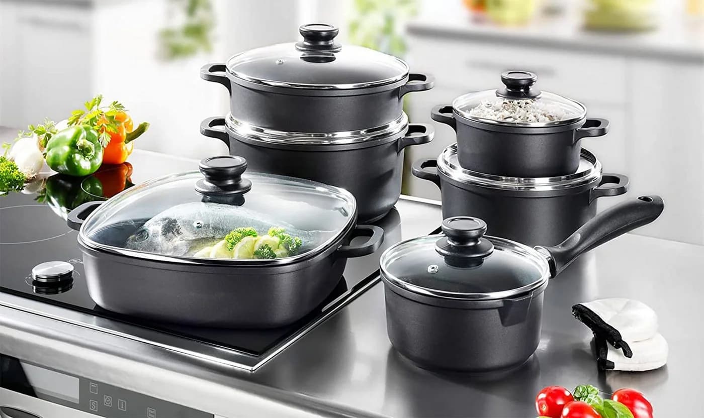 Karcher Topf-Set Aluguss 12-tlg. mit Teflon-Beschichtung & Glasdeckel