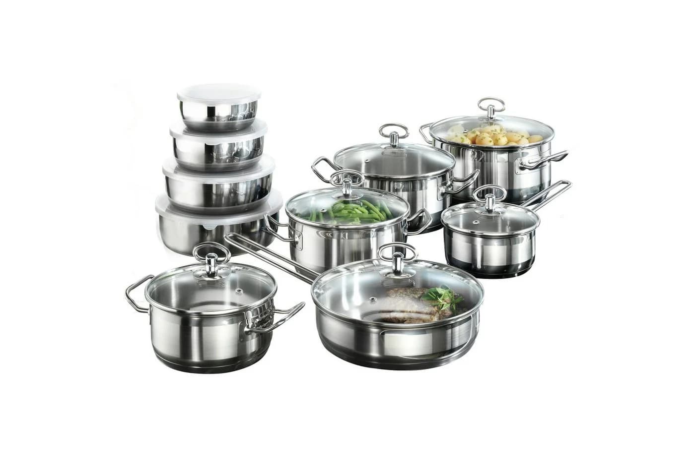 Karcher Kochtopfset Jasmin 20-tlg. Edelstahl mit Glasdeckel & Schüsseln - Bild 2