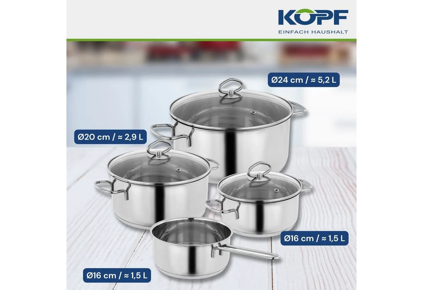 Kopf Topf-Set Merkur 4-teilig Edelstahl Induktion - Bild 4
