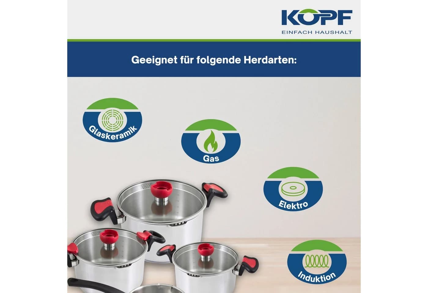 Kopf Kochtopfset Nelo 7-tlg. Edelstahl mit Abgießhilfe & Glasdeckel - Bild 4