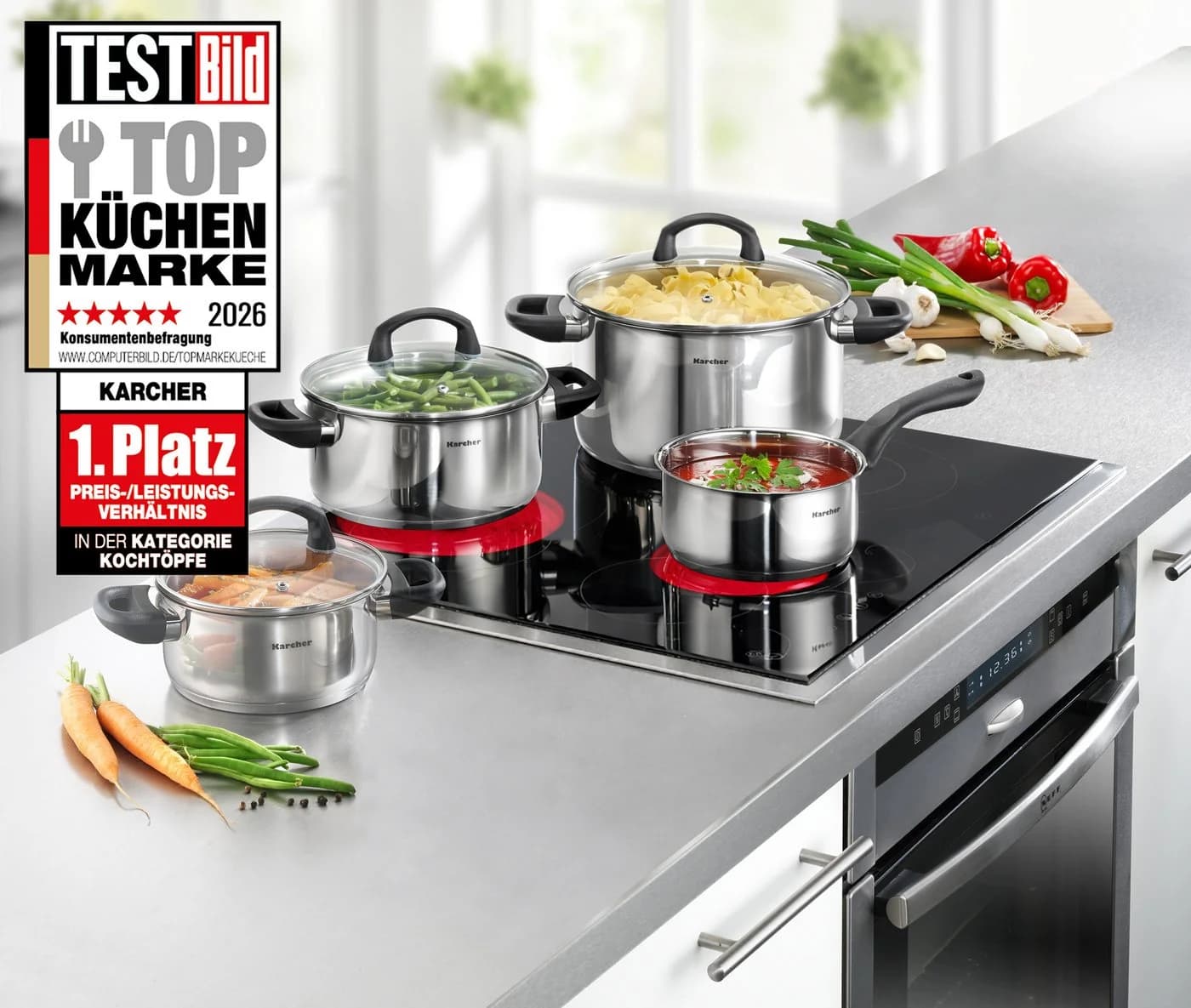 Karcher Topf-Set Mia 4-teilig Edelstahl mit Glasdeckel