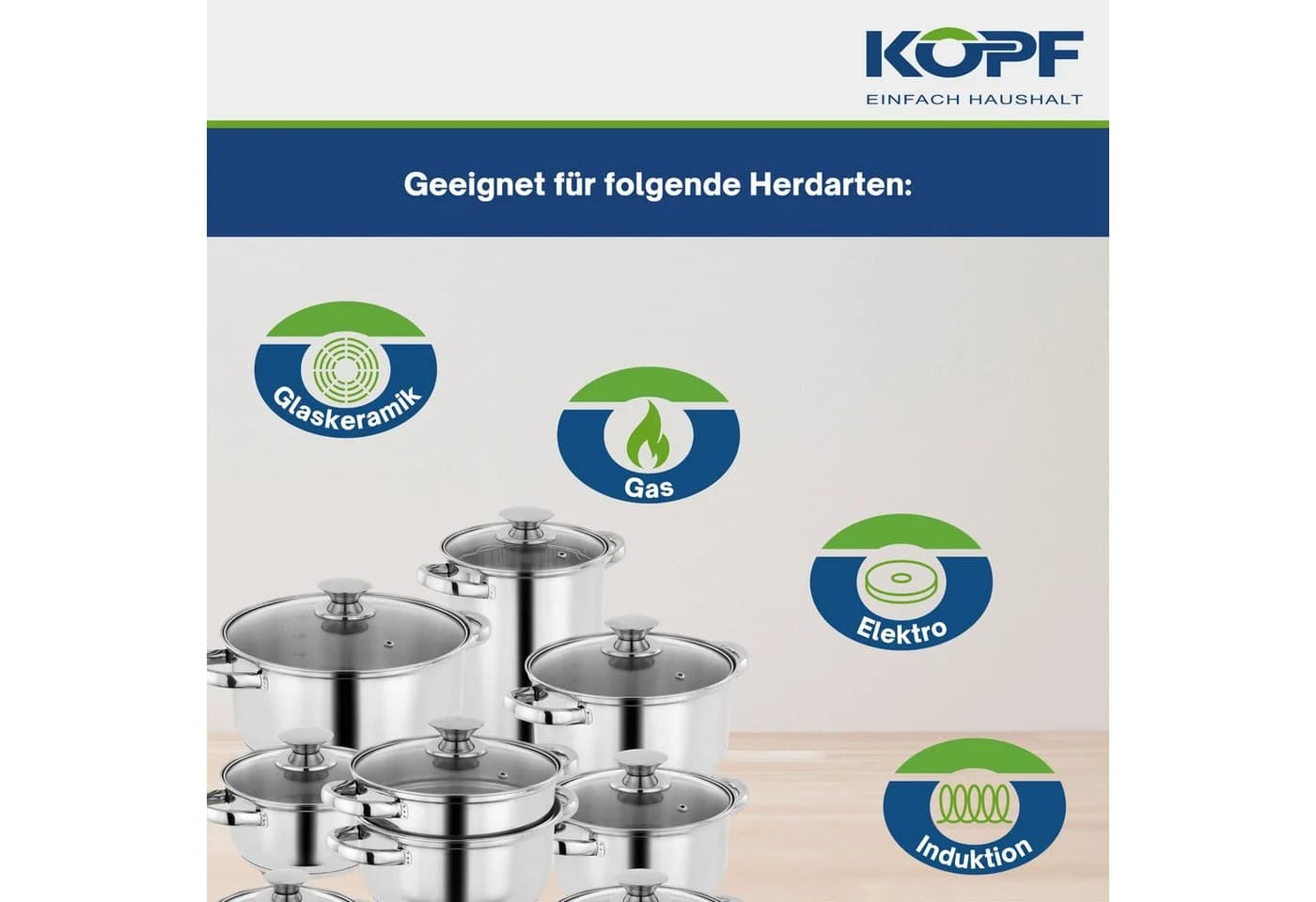 Kopf Topf-Set Janina 19-tlg. Edelstahl mit Glasdeckeln - Bild 4