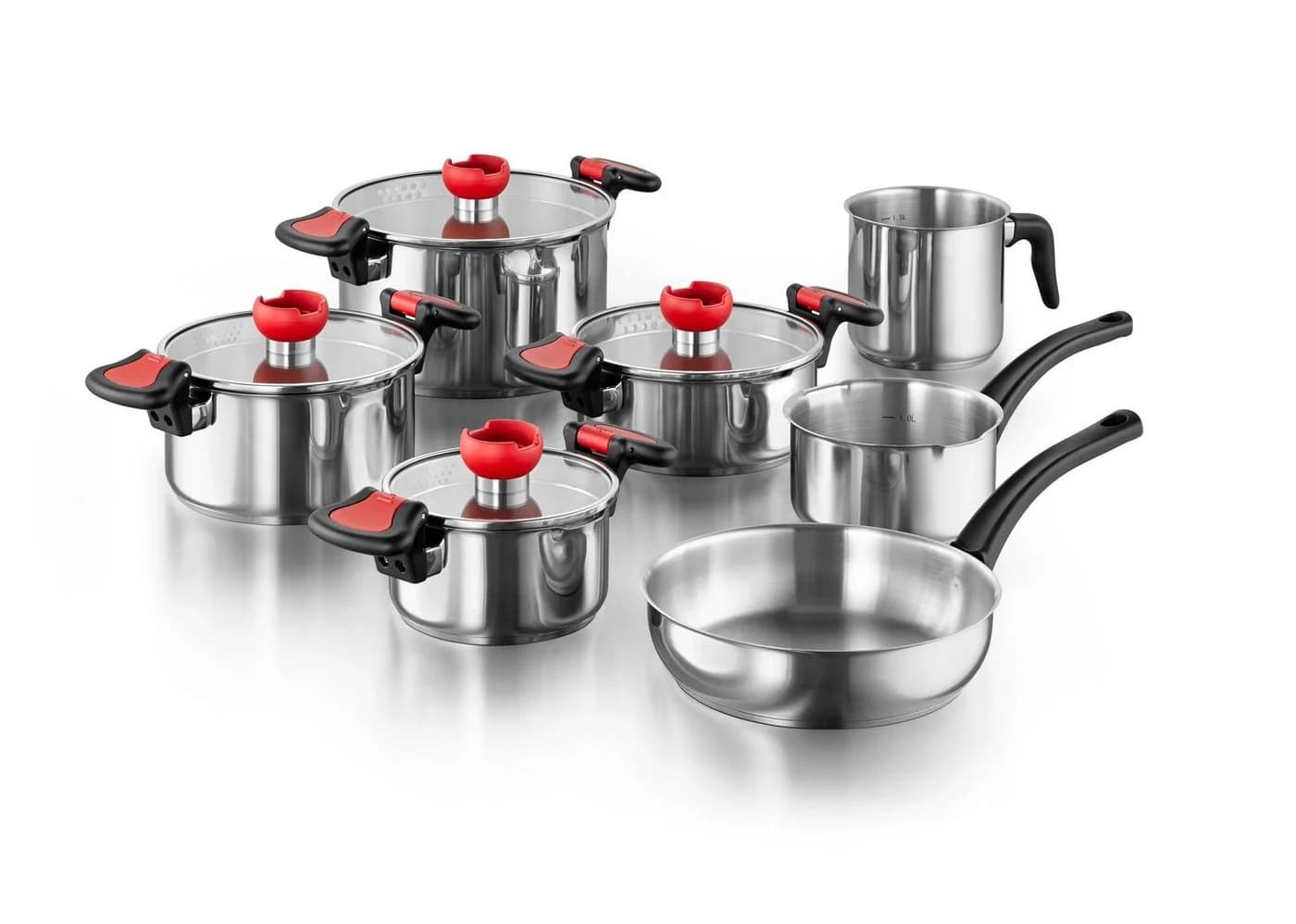 Kopf Topf-Set Nelo 11-tlg. Edelstahl mit Abgießhilfe & Glasdeckel - Bild 2