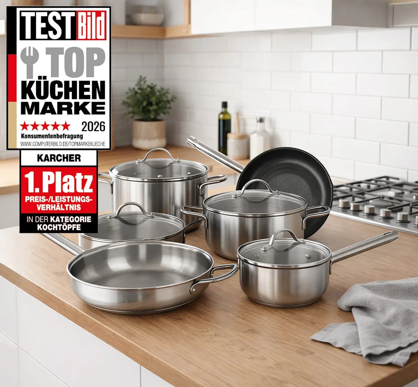 Karcher Topf-Set Jovita 10-tlg. Edelstahl mit Glasdeckel & Induktion