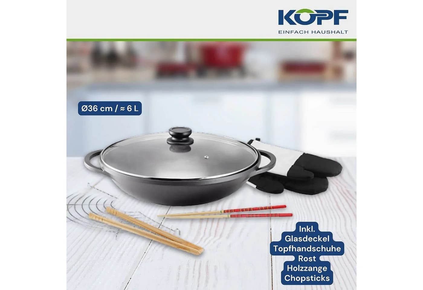 Kopf Wok Mai-Lu Aluminiumguss Ø 36 cm Induktion Antihaft