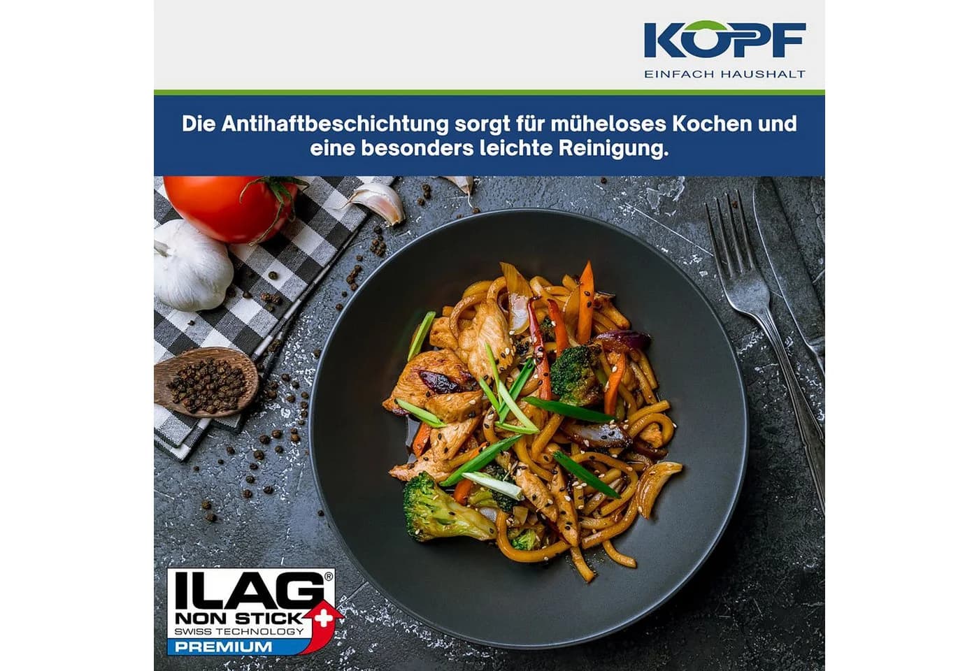 Kopf Wok Mai-Lu Aluminiumguss Ø 36 cm Induktion Antihaft - Bild 4