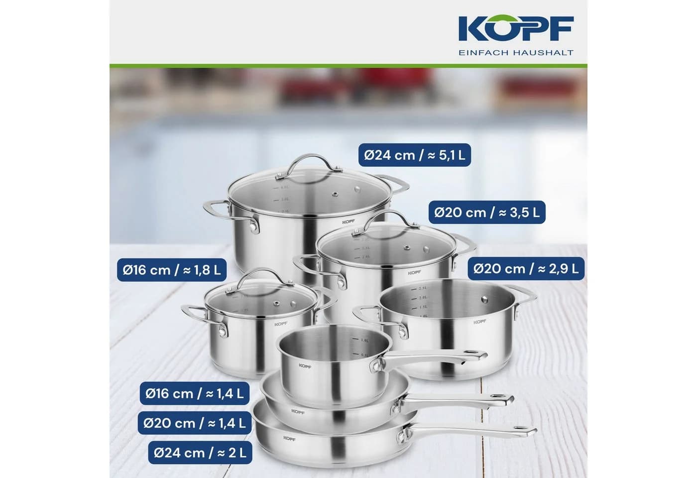 Kopf Topf-Set Clara 10-tlg. Edelstahl Silber Induktion - Bild 3