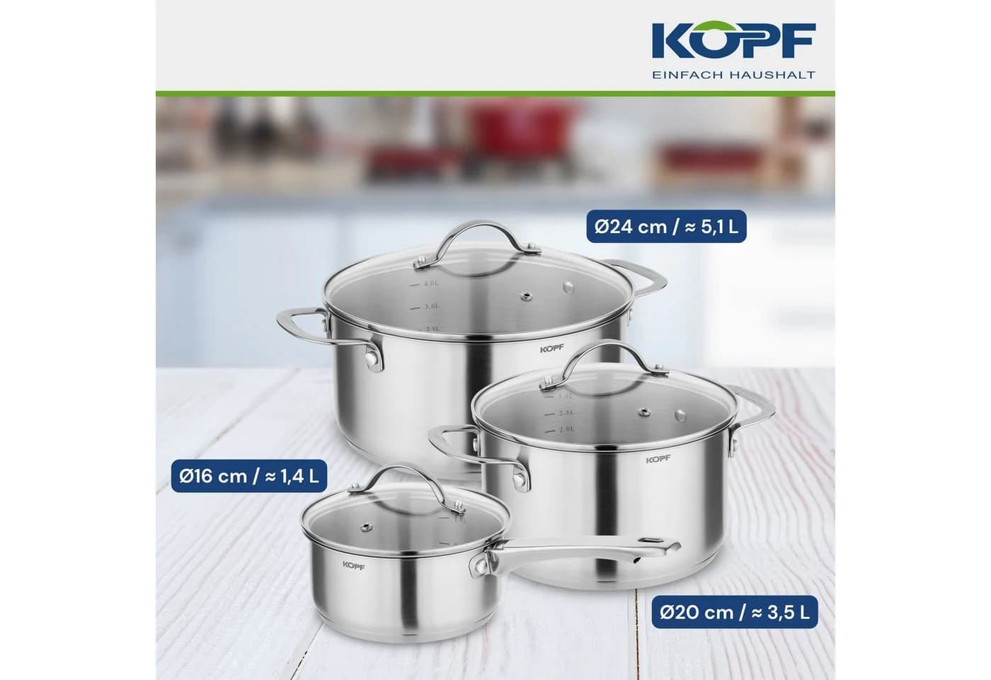 Kopf Topf-Set Clara 6-tlg. Edelstahl Silber Induktion - Bild 3