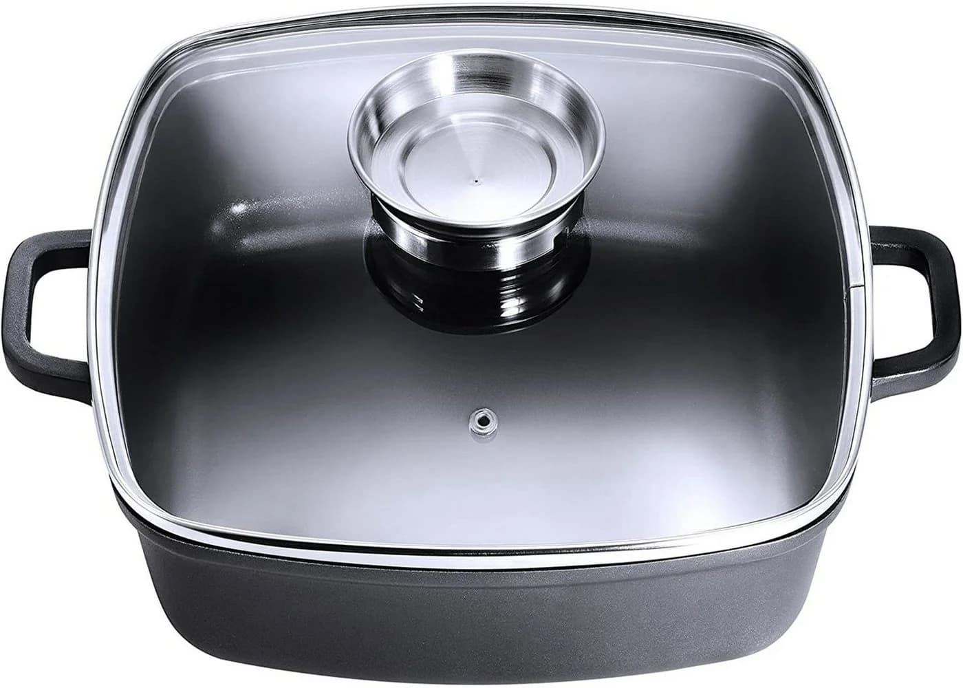 Kopf Bräter Santorin 5l Aluminiumguss Schwarz mit Glasdeckel