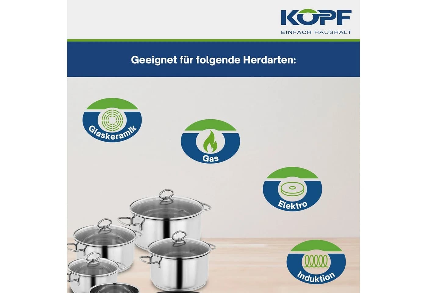Kopf Topf-Set Merkur 6-tlg. Edelstahl mit Glasdeckel - Bild 3