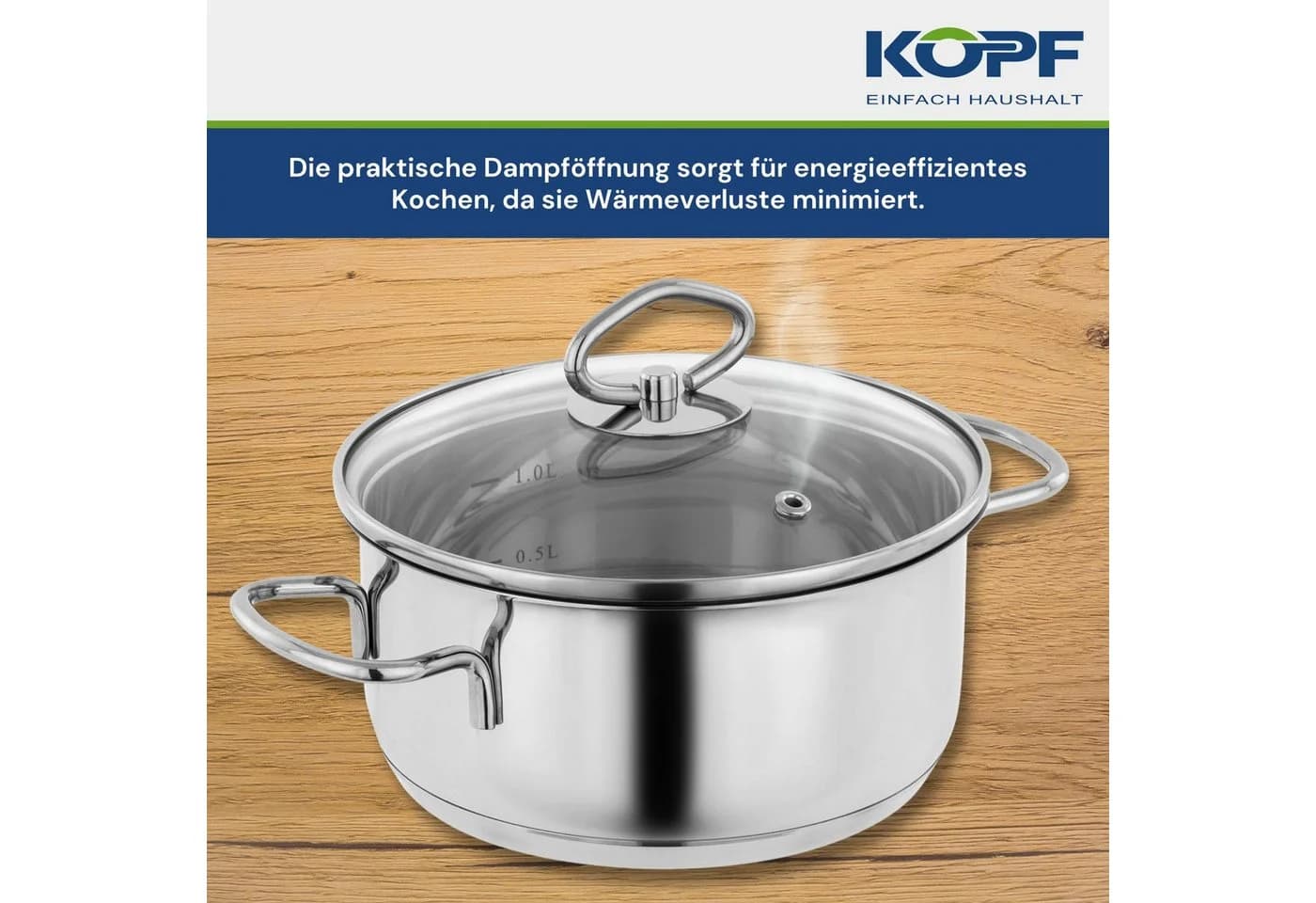 Kopf Topf-Set Merkur 6-tlg. Edelstahl mit Glasdeckel - Bild 5
