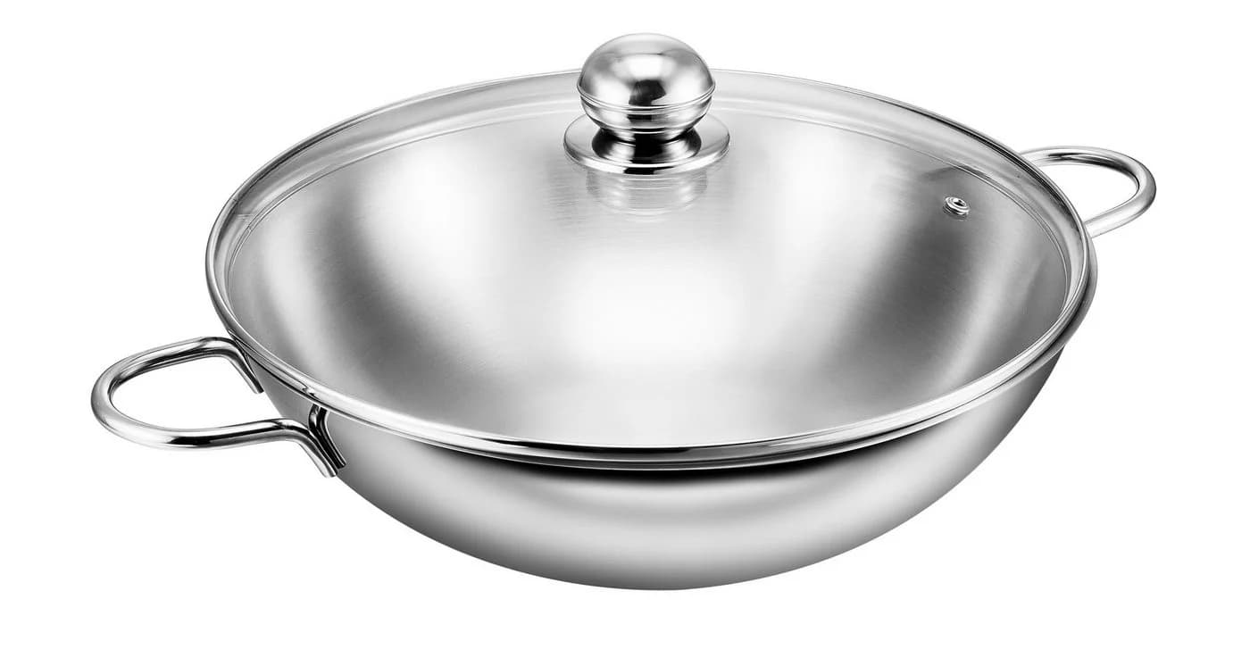 Kopf Wok Josie 32 cm Edelstahl mit Glasdeckel Induktion - Bild 2