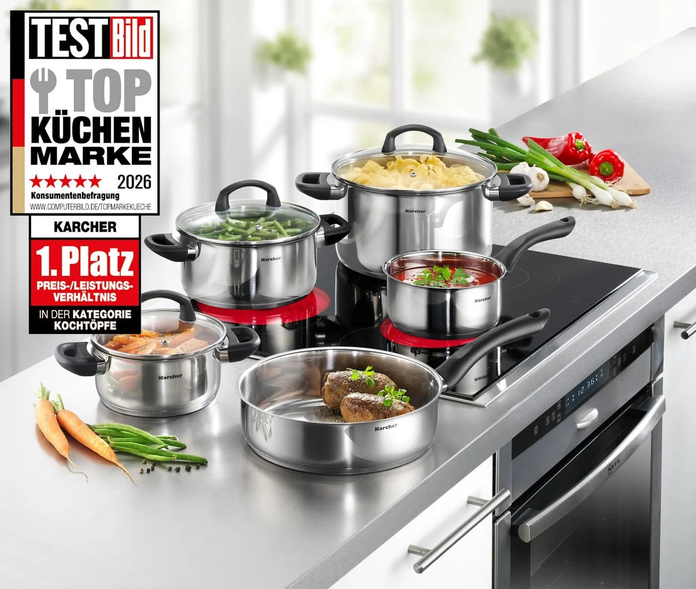 Karcher Topf-Set Mia 5-tlg. Edelstahl mit Glasdeckel