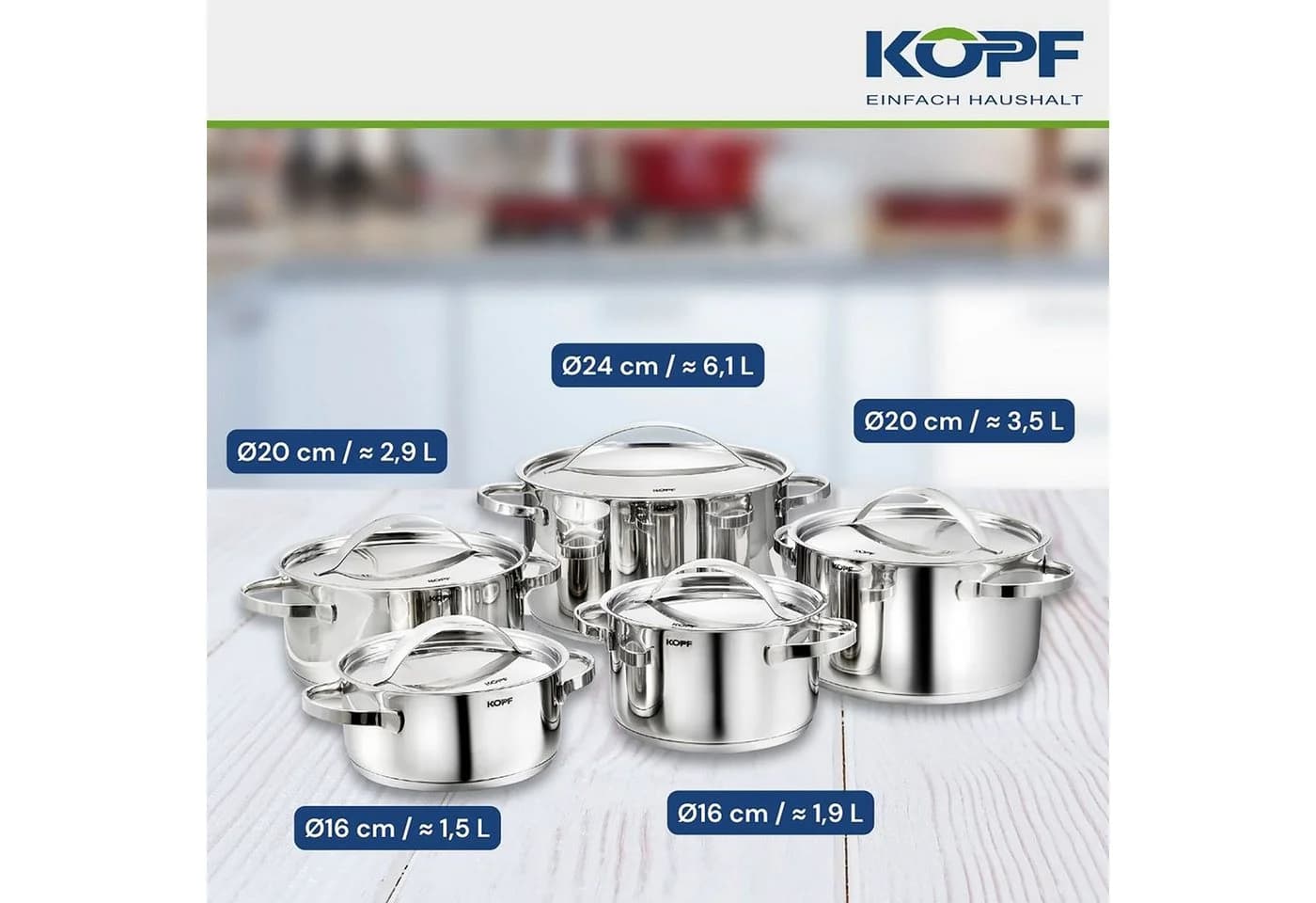 Kopf Kochtopf-Set Stilo 5-tlg. Edelstahl Induktion