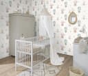 Rasch Kindertapete Babyblau Vlies glatt uni mit Waldtiere Motiv Bild 1