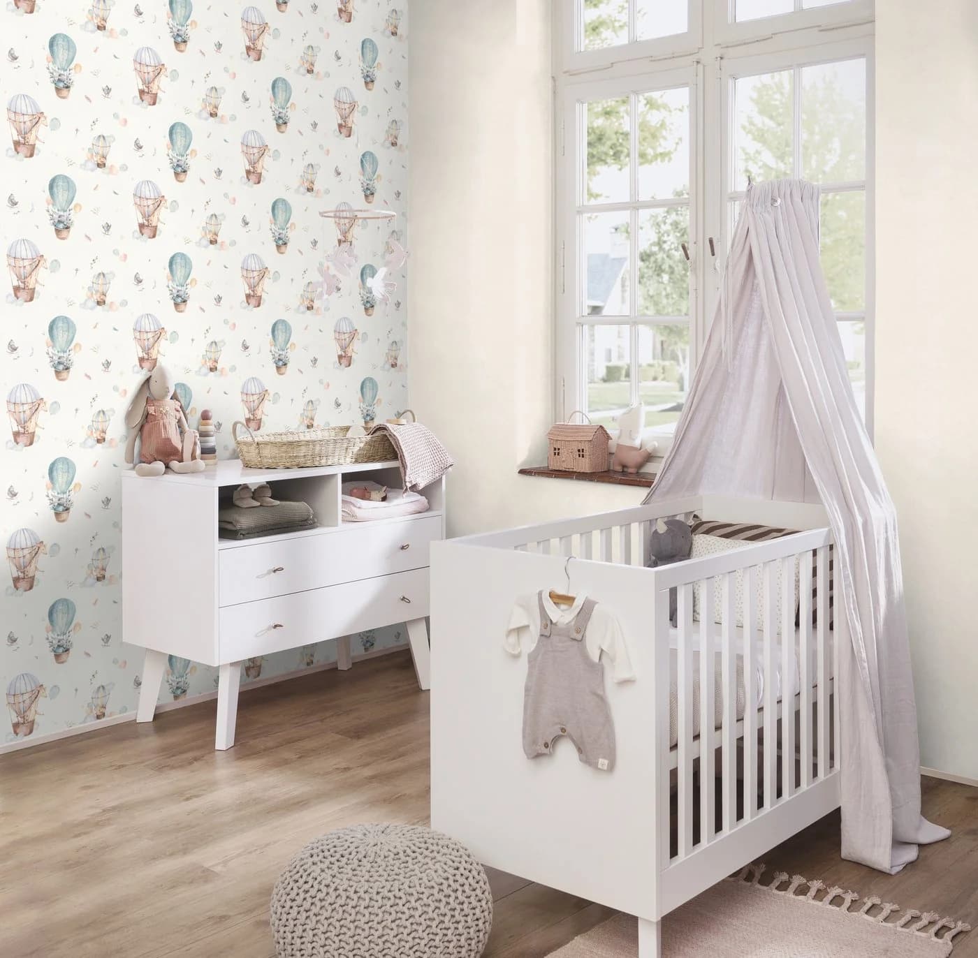Rasch Kindertapete Babyblau Vlies glatt uni mit Waldtiere Motiv - Bild 5