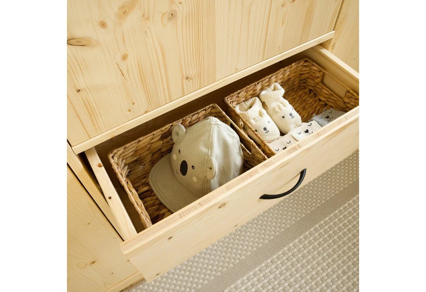 WOMONY Kleiderschrank 3 Türen 3 Schubladen Massivholz Fichte - Bild 4