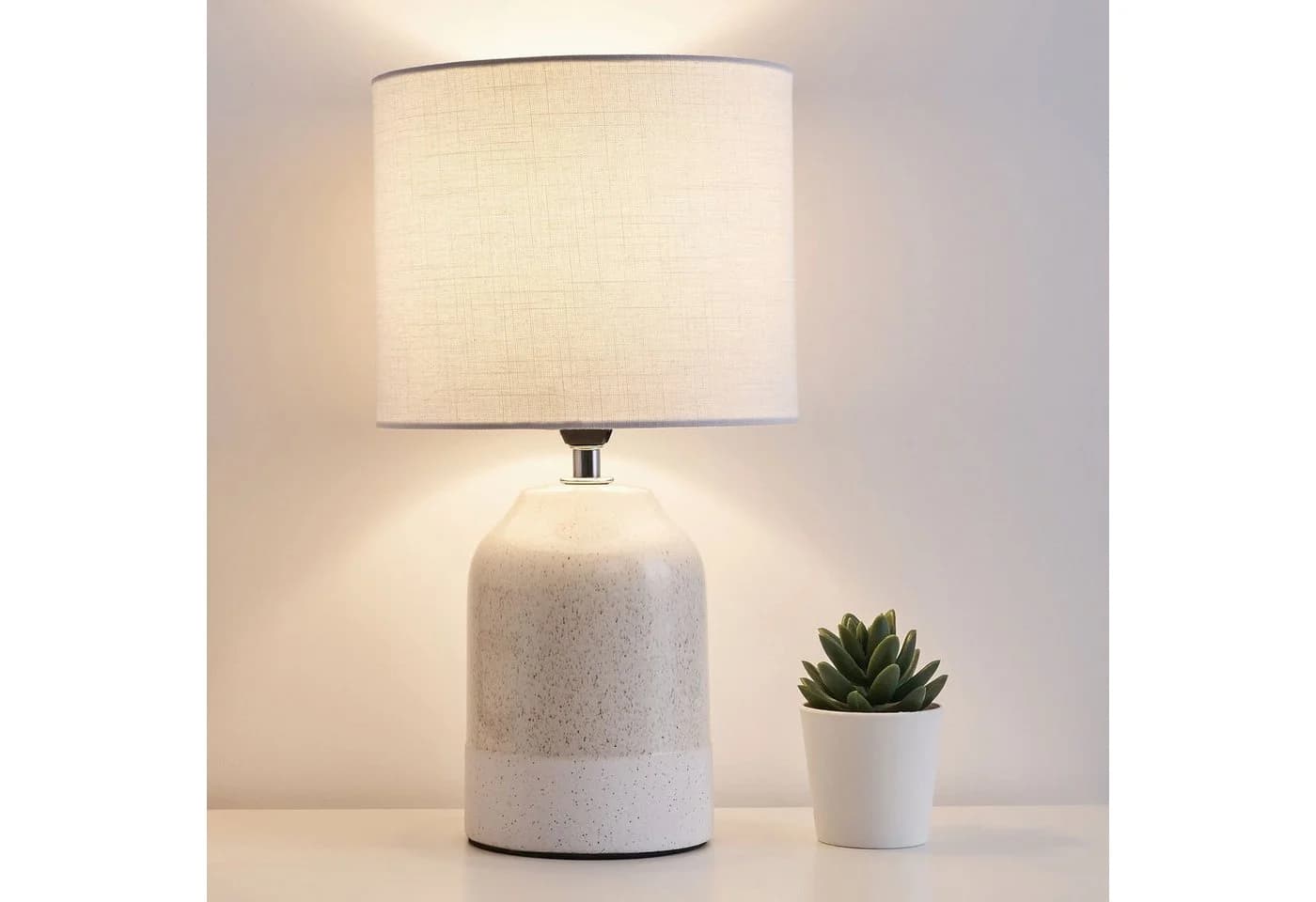 PAULEEN LED Tischleuchte Sandy Glow Keramik Stoffschirm Beige Weiß - Bild 2