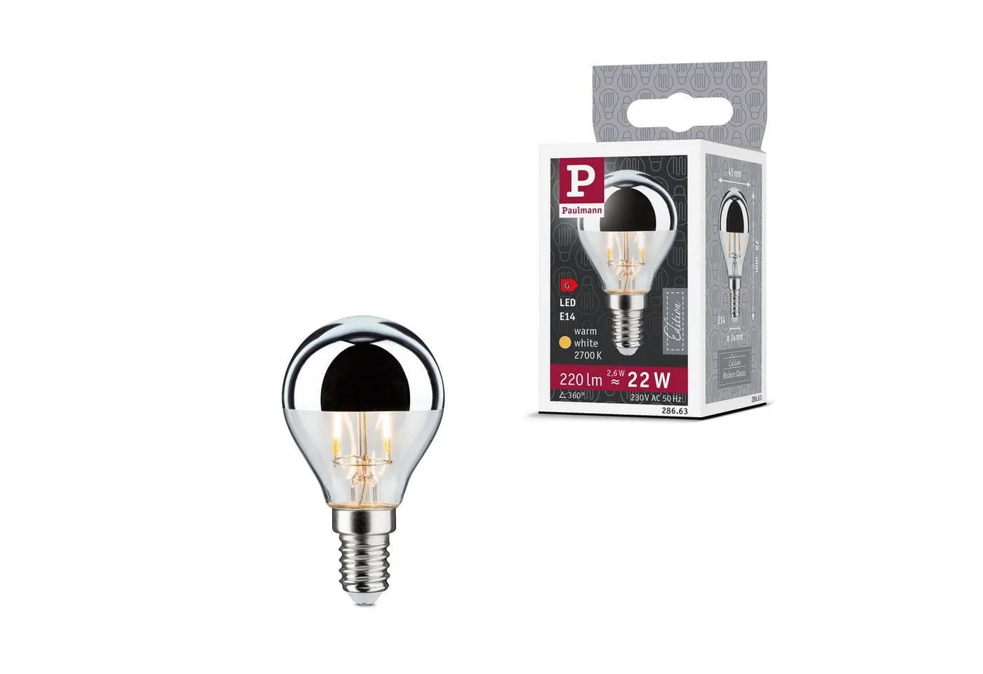 Paulmann LED-Lampe E14 827 Tropfen Kopfspiegel silber 2,6W - Bild 3