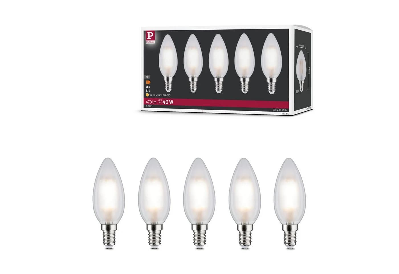 Paulmann LED Leuchtmittel 5er Pack Kerze E14 Warmweiss 470lm - Bild 3