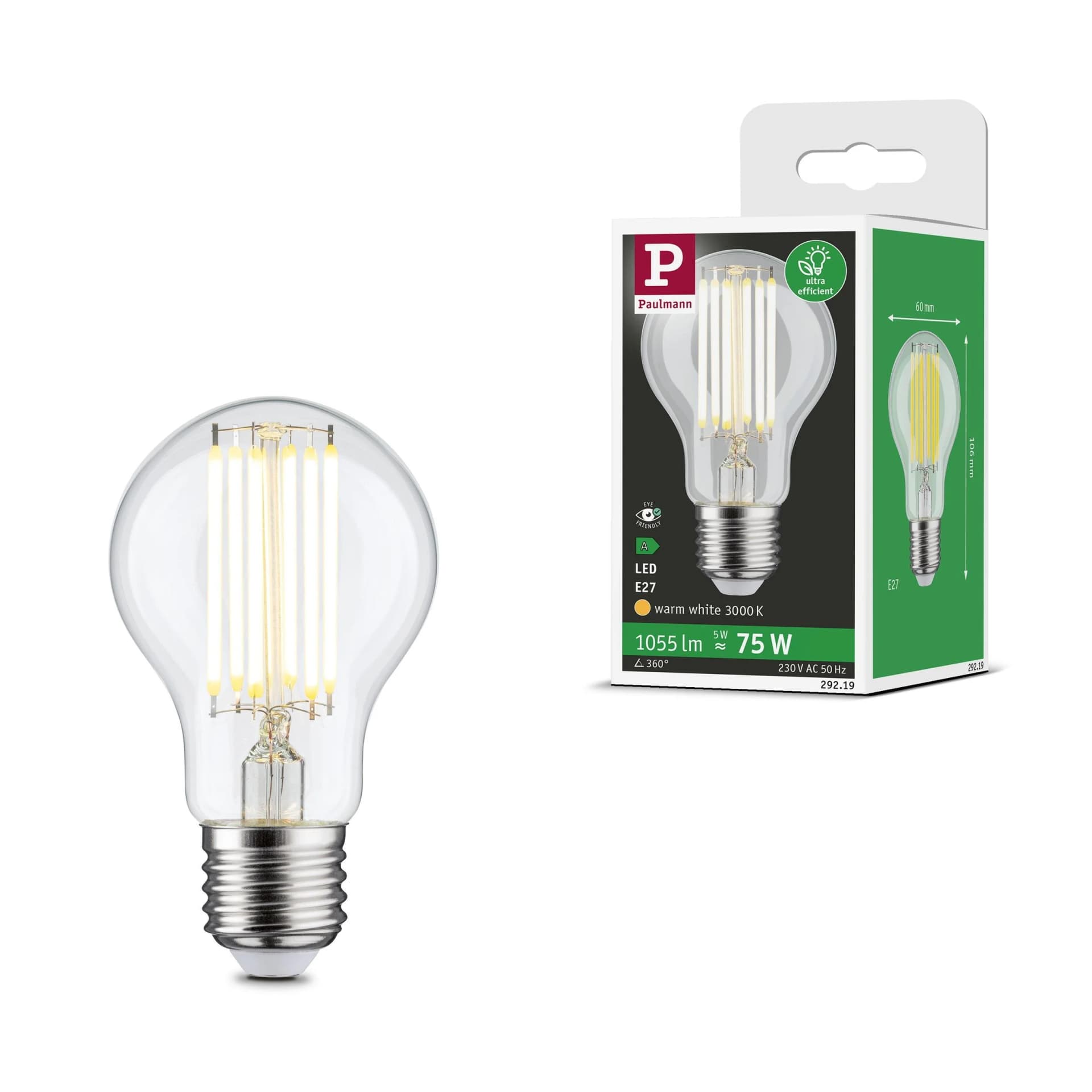 Paulmann LED-Leuchtmittel Eco-Line Filament E27 5W 3000K Warmweiß Transparent