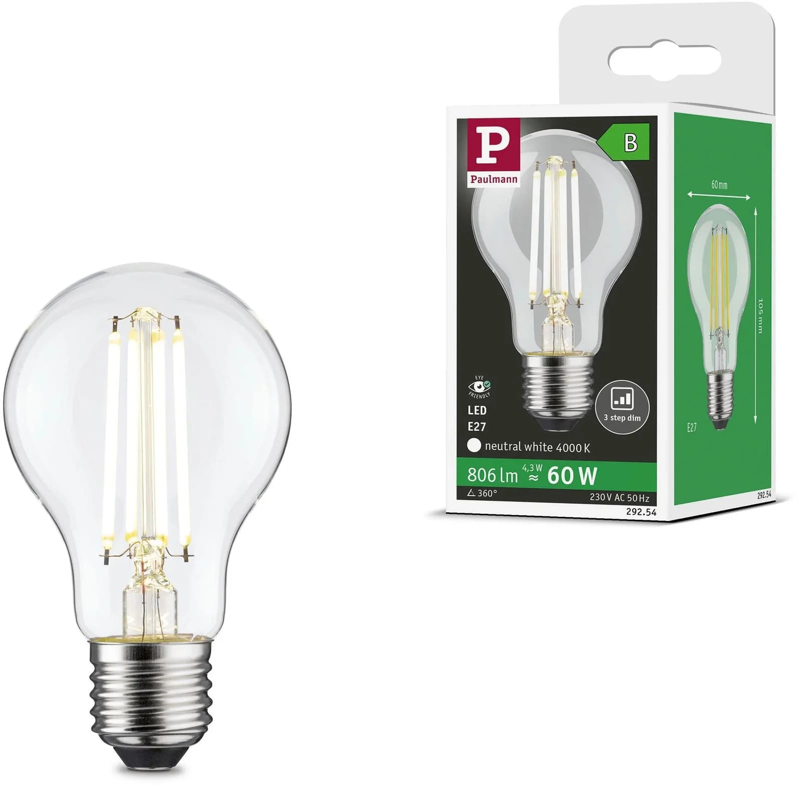 PAULMANN LED Birne E27 4000K Neutralweiß Dimmbar Filament
