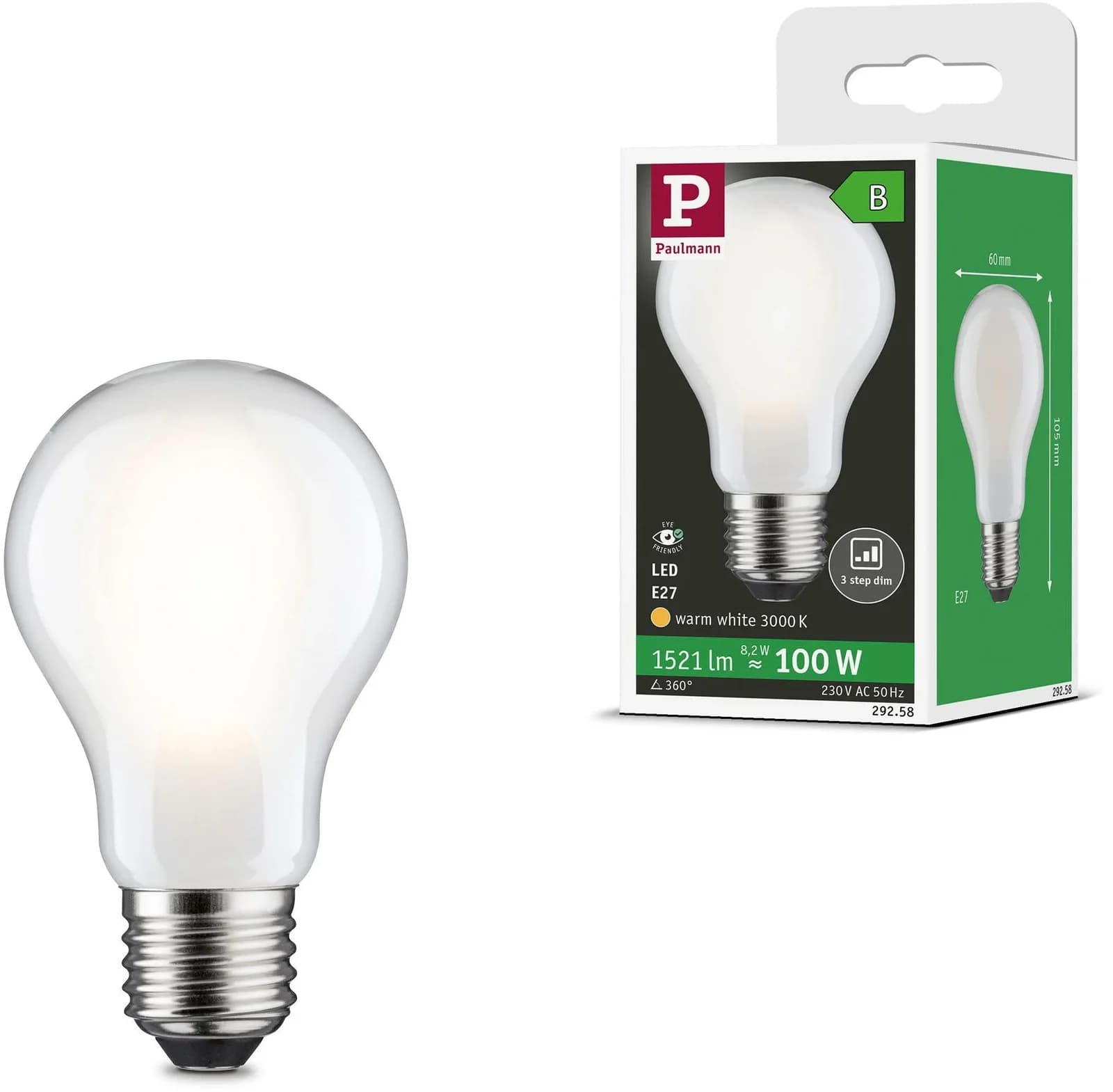 PAULMANN LED Birne E27 8,2W 3000K Dimmbar Matt Weiß Eco-Line